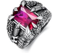 signet ring， Dragon Claw Ring, 925 Sterling Silver Created Ruby, Retro Cool Gemstone Size UK I-Z+6