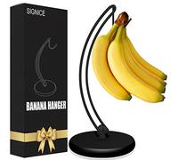 Signice Banana Holder Stand - Patented Modern Banana Tree Hanger with Wood Base Stainless Steel Banana Rack for Home Kitchen Use,Doesn't Tip Over (Full Black)