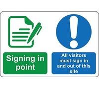 Signing in point all visitors must sign in and out of this site Safety sign - Self adhesive sticker 400mm x 300mm