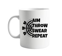 signkitsuk Aim Throw Swear Repeat 11oz Ceramic Coffee Mug - Humorous Darts Themed Mug for Darts Players, Sports Fan Gift, Ideal for Coffee or Tea Lovers,