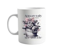 signkitsuk Apparently I Have an Attitude 11oz Mug - Funny Cow Design - Bold Humour Coffee Cup - Quirky Animal Print - Ideal for Home, Office, and Tea Breaks - Durable Ceramic