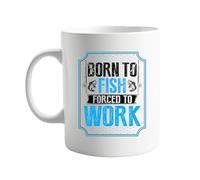 signkitsuk Born to Fish, Forced to Work 11oz Ceramic Coffee Mug - Humorous Gift for Fishing Enthusiasts, Outdoor Lovers, Birthday Present for Dad, Work-Life Balance Coffee Cup