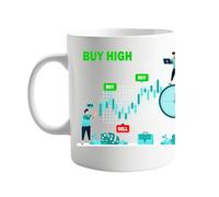 signkitsuk Buy High Sell Low Sarcastic Crypto Strategy 11oz Mug - Funny Coffee Cup for Cryptocurrency Enthusiasts, Day Traders, Bitcoin Fans, and HODLers with a Sense of Humour