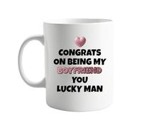 signkitsuk Congrats on Being My Boyfriend You Lucky Man 11oz Mug - Funny Coffee Mug for Boyfriend - Romantic and Humorous Gift Idea for Him - Cute Anniversary or Birthday Present, Valentines