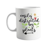 signkitsuk Easily Distracted by Plants 11oz Coffee Mug - Humorous Ceramic Tea Cup for Plant Lovers, Quirky Gardening Gift for Women and Men, Indoor Plant Enthusiast Present