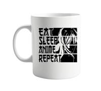 signkitsuk Eat Sleep Anime Repeat - Funny Anime Lover Coffee Mug - 11oz Ceramic Cup for Otaku, Manga Fans, and Cosplayers - Unique Present for Anime Enthusiasts, Gamers, and Movie Buffs