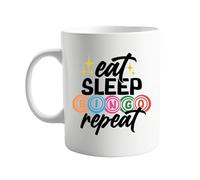 signkitsuk Eat Sleep Bingo Repeat 11oz Mug - Fun and Quirky Ceramic Coffee Cup for Bingo Lovers, Ideal for Daily Use, Coffee, Tea, and Hot Beverages - Gift for Friends and Family