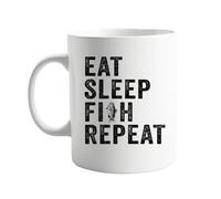 signkitsuk Eat Sleep Fish Repeat - Funny Fishing Mug for Anglers, 11oz Coffee Cup for Fishermen, Unique Gift for Fishing Lovers, Fisherman Birthday Present, Outdoorsman