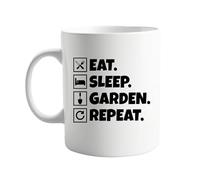 signkitsuk Eat Sleep Garden Repeat Coffee Mug - Funny Gardening Lover Gift for Plant Enthusiasts, Green Thumbs & Nature Lovers - 11oz Ceramic Cup for Home, Office & Outdoor Patio