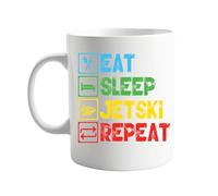 signkitsuk Eat Sleep Jetski Repeat 11oz Ceramic Coffee Mug - Fun and Stylish Drinkware for Water Sports Enthusiasts and Jetski Lovers - Great for Daily Use, Office, or Home