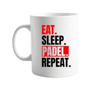 signkitsuk Eat Sleep Padel Repeat 11oz Mug - Funny Red and Black Text Design for Padel Enthusiasts - Unique Ceramic Cup for Daily Motivation - Great for Coffee, Tea, or Hot Beverages