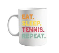signkitsuk Eat Sleep Tennis Repeat 11oz Mug - Funny Gift for Tennis Lovers, Sport Enthusiasts, Coaches, and Players - Ideal for Morning Coffee, Tea, or Hot Beverages