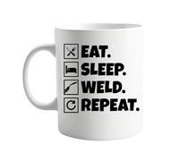 signkitsuk Eat Sleep Weld Repeat Coffee Mug - 11oz Ceramic Welding Lover Gift - Unique Welding-Themed Present for Metalworkers, Fabricators, and Welders Who Love Their Craft