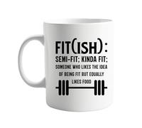 signkitsuk Fit Ish 11oz Coffee Mug - Funny Gym Lover Gift for Fitness Enthusiasts Who Love Working Out and Eating Too - Workout Humor Present for Men and Women - Exercise and Cheat Day Balance Mug