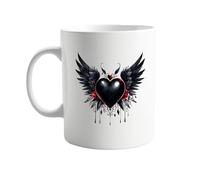 signkitsuk Heart with Wings Gothic Style Mug - 11 oz Ceramic Coffee Mug with Unique Winged Heart Design - Stylish Dark Aesthetic for Gothic Lovers and Home Décor, for Him or Her Valentines Gift