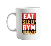 signkitsuk Hilarious Eat Sleep Gym Repeat 11oz Mug - Funny Fitness & Workout Gift for Gym Lovers, Weightlifters, Athletes, and Sports Enthusiasts - Unique Coffee Cup for Fitness Freaks