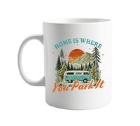 signkitsuk Home is Where You Park It Campervan Mug - 11oz Ceramic Coffee Cup for Camping Enthusiasts, Van Life Travellers, Motorhome Adventures, Off-Grid Living Fans