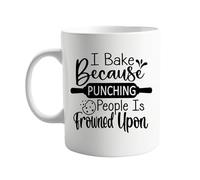 signkitsuk I Bake Because Punching People is Frowned Upon - Funny 11oz Coffee Mug for Bakers, Chefs, and Anyone Who Needs a Laugh After a Long Day in The Kitchen
