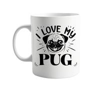 signkitsuk I Love My Pug Ceramic Mug Featuring a Cute and Lifelike Pug Face Design - Durable Coffee Cup with Easy-Grip Handle - Ideal for Pug Lovers and Pet Owners