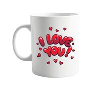 signkitsuk I Love You Ceramic Mug with Hearts, Romantic 11oz Coffee Mug for Loved Ones, White Cup for Morning Tea, Hot Chocolate, or Coffee, Valentines or Birthday Gift for Him Or Her