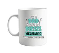 signkitsuk I’m a Dad and a Diesel Mechanic - Nothing Scares Me 11oz Ceramic Coffee Mug - Funny Gift for Gearhead Dads, Mechanics, Car Lovers, and Diesel Enthusiasts