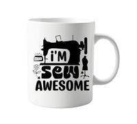 signkitsuk I'm Sew Awesome 11oz Mug - Funny Sewing Machine Design Coffee Mug for Sewing Lovers - Humorous Mug for Crafters, Quilters, and Anyone Who Loves Sewing!