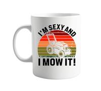 signkitsuk I'm Sexy and I Mow It 11oz Funny Coffee Mug - Hilarious Lawn Mower Joke Cup for Gardeners, Landscaping Lovers, Fathers, Husbands, Friends, Birthday or Christmas Present