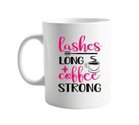 signkitsuk Lashes Long and Coffee Strong - 11oz Ceramic Coffee Mug for Beauty Enthusiasts & Coffee Lovers - Fun, Sassy Design for Daily Inspiration & Energy Boost