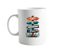 signkitsuk Let The Adventure Begin 11oz Ceramic Mug for Outdoor Enthusiasts, Ideal for Camping Trips, Hiking Breaks, Caravan Holidays & Cosy Campfire Moments in Nature