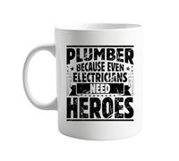 signkitsuk Plumber Because Even Electricians Need Heroes - Funny & Sarcastic 11oz Coffee Mug - Unique Gift for The Plumbing Professional, Handyman, or DIY Enthusiast