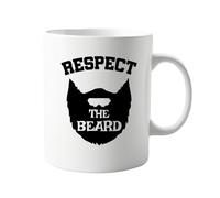 signkitsuk Respect The Beard Funny 11oz Mug - Humorous Coffee Cup for Bearded Legends - Bold Design and Comfortable Handle - Ideal for Morning Brews and Office Banter - Microwave and Dishwasher Safe