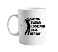 signkitsuk Swing, Swear, Look for Ball, Repeat - 11oz Ceramic Coffee Cup - Humorous Present for Golfers/Caddy - Ideal for Golf Lovers, Friends, and Family