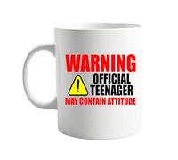 signkitsuk Warning: Official Teenager - May Contain Attitude 11oz Ceramic Mug - Humorous Birthday Present for Teen Boys & Girls, Cool and Quirky Coffee Cup for Home, School, or Any Use, Funny