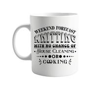 signkitsuk Weekend Forecast: Knitting with No Chance of House Cleaning or Cooking Funny 11oz Ceramic Coffee Mug - Gift for Knitting Lovers, Weekend Warriors, and Tea or Coffee Drinkers