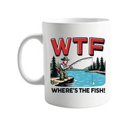 signkitsuk WTF Where's The Fish Funny Fishing Mug - 11oz Coffee Cup for Anglers, Fishermen, and Outdoors Enthusiasts - Humorous Gift for Dad, Grandpa, or Fishing Buddies Who Love a Laugh on The Water