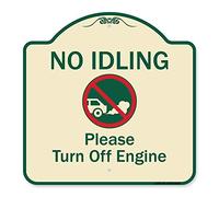 SignMission Designer Series Sign - No Idling, Please Turn Off Engine with Graphic | Tan & Green 18" X 18" Heavy-Gauge Aluminum Architectural Sign | Protect Your Business | Made in The USA