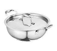 SignoraWare 5000ml Artista Tri-Ply Non-Stick Deep Fry Kadhai 28cm, Induction Compatible Cookware Kadai, Grade 304 Stainless Steel, Food Grade, Dishwasher Safe, 5 Years Warranty Pot (Silver)
