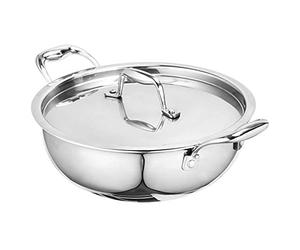 SignoraWare 5000ml Artista Tri-Ply Non-Stick Deep Fry Kadhai 28cm, Induction Compatible Cookware Kadai, Grade 304 Stainless Steel, Food Grade, Dishwasher Safe, 5 Years Warranty Pot (Silver)