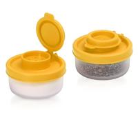 SIGNORAWARE Salt and Pepper Shaker, moisture-resistant, 2-piece set, small, mini salt shaker, for on the go, camping, picnic, outdoor, kitchen, lunch boxes, travel, spice set, transparent with red