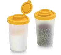 SIGNORAWARE Salt and Pepper Shakers Moisture Proof Set of 2 Large Salt Shaker to go Camping Picnic Outdoors Kitchen Lunch Boxes Travel Spice Set Clear with Yellow Lids Plastic Airtight Dispenser