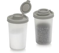 SIGNORAWARE Salt and Pepper Shakers Moisture Proof Set of 2 Large Salt Shaker to go Camping Picnic Outdoors Kitchen Lunch Boxes Travel Spice Set Clear with Red Covers Lids Plastic Airtight Dispenser