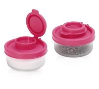 SIGNORAWARE Salt and Pepper Shakers Moisture Proof Set of 2 Small Mini Salt Shaker to go Camping Picnic Outdoors Kitchen Lunch Boxes Travel Spice Set Clear with Red Covers Plastic Airtight Dispenser
