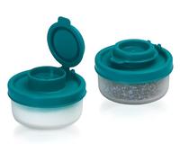 SIGNORAWARE Set of 2 Small Salt and Pepper Shakers Moisture Proof for Camping, Picnic, Outdoors, Kitchen, Lunch Boxes, Travel, Transparent Spice Set with Red Lids