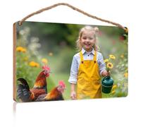 Signs and Plaques A Cheerful Girl in Overalls Holds Sunflowers While Chickens Roam Nearby Hanging Wall Decor Sign Love Signs for Home Decor(15X28CM)