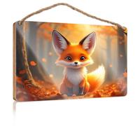 Signs and Plaques A Cute Fox Sitting in an Autumn Forest Hanging Wall Decor Sign Love Signs for Home Decor(23X35CM)