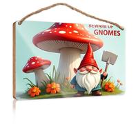 Signs and Plaques A Gnome with A Red Hat Holding A Shovel Stands Under A Giant Mushroom Hanging Wall Decor Sign Love Signs for Home Decor(20X30CM)