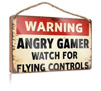 Signs And Plaques Angry Gamer: Be Aware Of Flying Controls Wooden Sign Restroom Sign Funny Fall Front Porch Decorations(15X28CM)