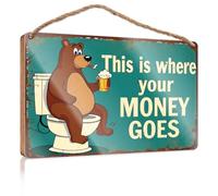 Signs And Plaques Bear On Toilet With Beer Saying "This Is Where Your Money Goes." Pool Stuff Pool Stuff(23X35CM)