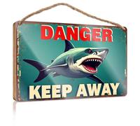 Signs And Plaques Dangerous Shark Warning: Keep Away From The Depths! Wooded Sign Bar Decor And Accessories Bathroom Decor Sets(23X35CM)