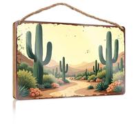 Signs and Plaques Desert Landscape with Cacti and Winding Path Hanging Wall Decor Sign Love Signs for Home Decor(20X30CM)